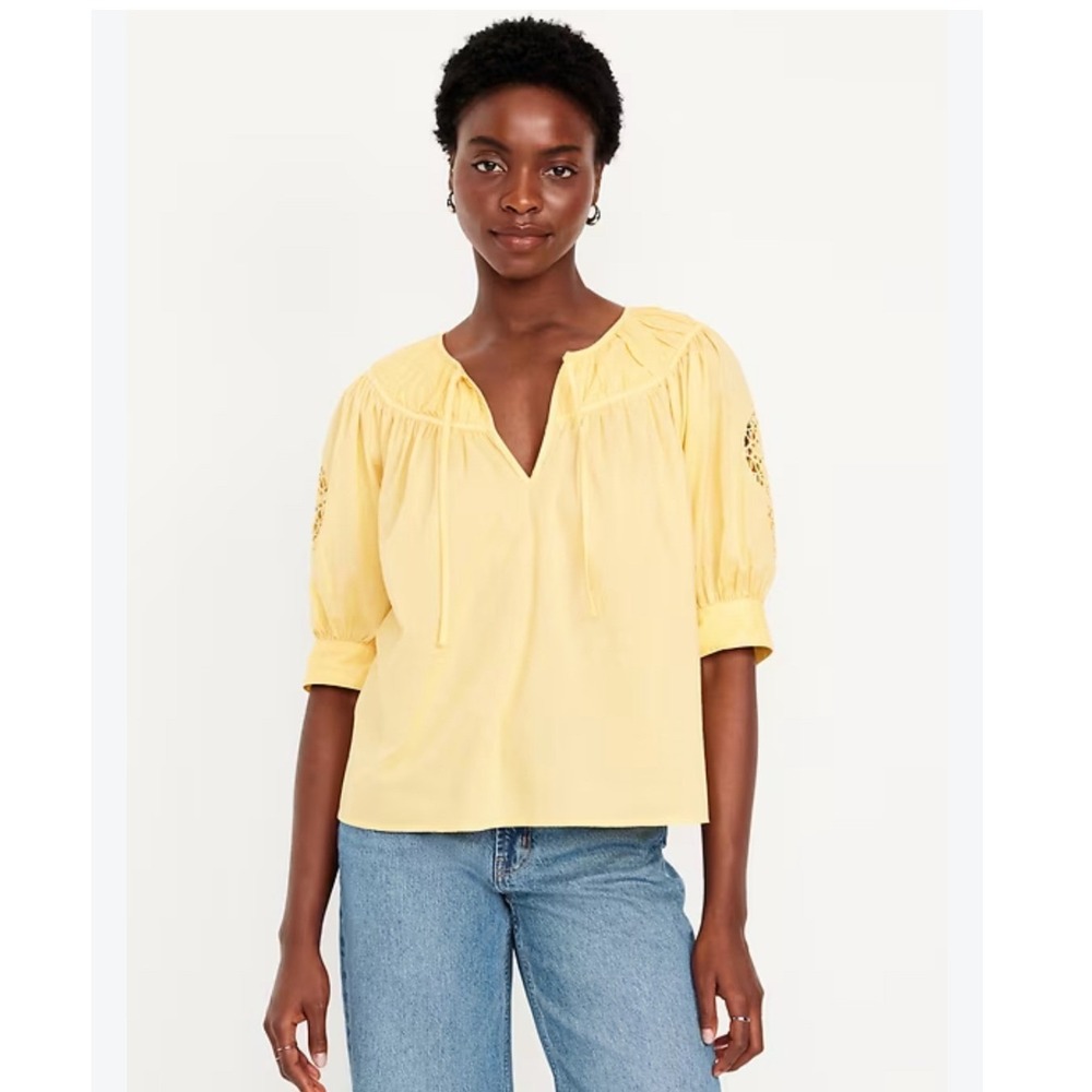 Old Navy Golden Aura Eyelet Sleeve Yellow Cotton Boho Blouse Top M